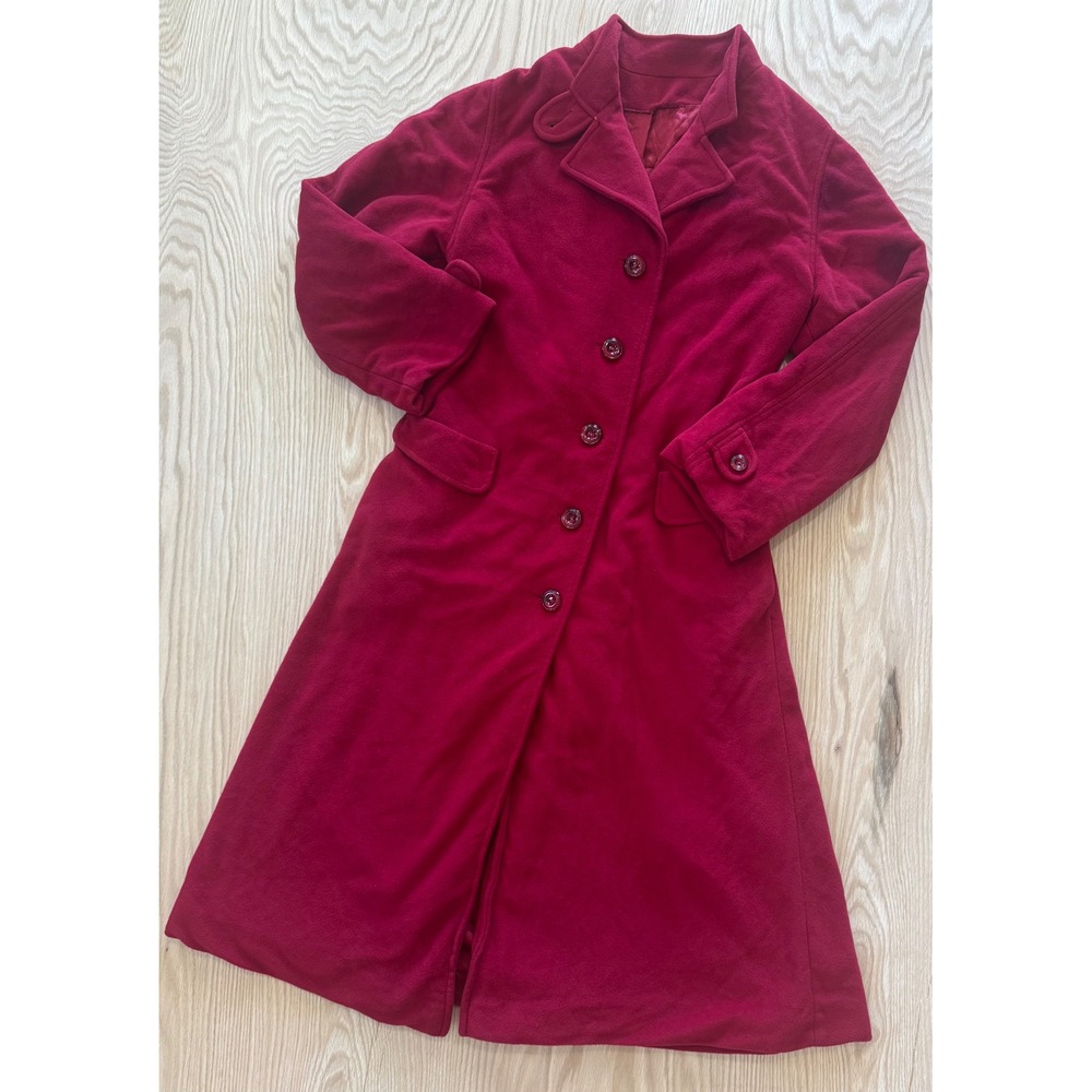 Vintage Kashlure Red Coat Looks & Feels Like Cashmere Longline Belted Button